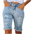thumbnail image 1 of AherBiu Jean Shorts Ripped Straight Distressed Frayed Stretchy High Waisted Skinny Half Denim Shorts, 1 of 7