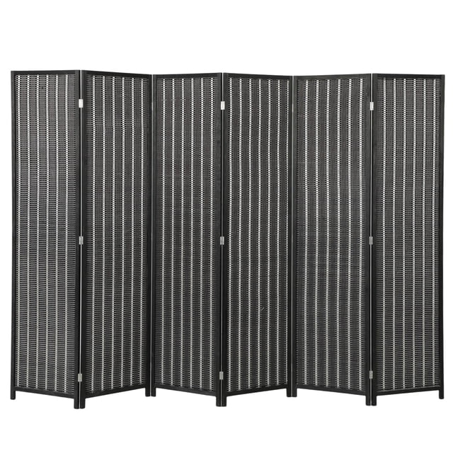 HOMCOM 6 Panel Room Divider with Handwoven Bamboo, Folding Privacy Screen