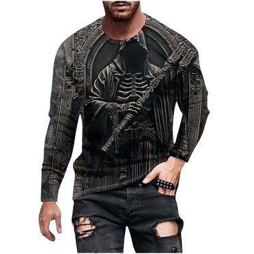 Pisexur Chandails d'Halloween pour Hommes Chandail à Manches Longues pour Hommes Col Rond Chandails Graphiques d'Halloween Mode Vintage T-Shirts pour Hommes Chandail Grande Taille P-6TG
