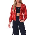 thumbnail image 1 of INSPIRE CHIC Women's Jacket Shiny Long Sleeve Lightweight Zipper Hooded Metallic Jacket S Red, 1 of 6