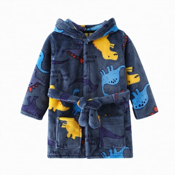 Splozh Kids Bathrobes Toddler Cartoon Animal Robes Toddler Kids Baby Boys Girls Cartoon Bathrobes Hooded Warm Flannel Night Robe Sleepwear Pajamas Blue,7-8 Years