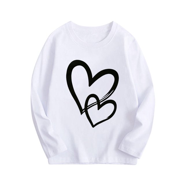 Plebaso Garçons Filles Manches Longues Hauts en Coton Imprimé Cœur Pull T-Shirts Enfants Blouses Décontractées Col Rond