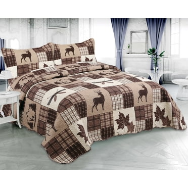Marina Decoration Couvre-lit Pinsonic imprimé en relief, ensemble de couette d'été ultra doux avec taies d'oreiller, motif à carreaux de cerf en érable brun