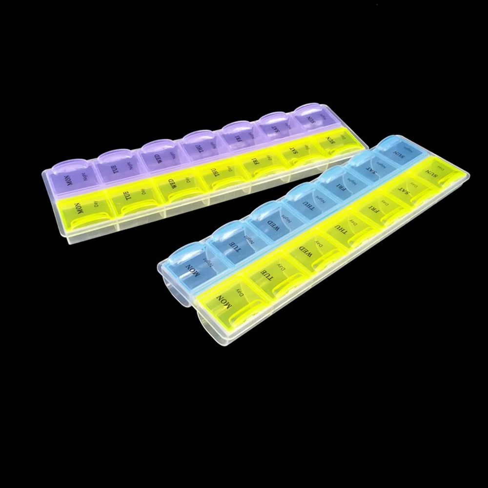 Yeacher Week Pill Box 7-Day 14 Grid Portable Pill Organizer Early Morning Midnight Large Pill