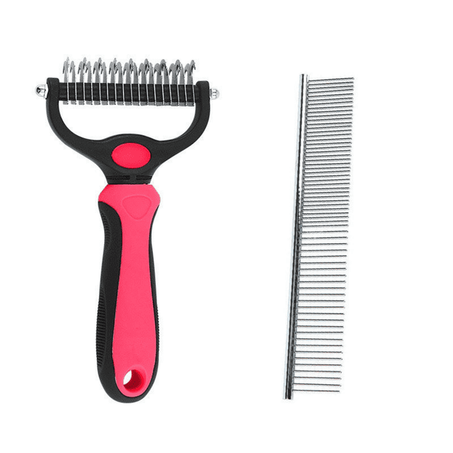 Pets, Paws and Ideas Double-Sided Dematting Brush & Comb Set for Dogs & Cats, Pet Grooming Tool to Remove Mats, Tangles & Loose Hair, Deshedding Undercoat Rake, Undercoat Loose Hair Removal
