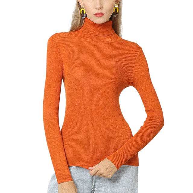 UKAP Ladies Tunic Blouse Long Sleeve Jumper Top Solid Color Knit Tops Slim Fit Work Sweater Light Rust M