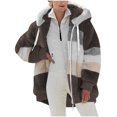 thumbnail image 1 of FAIWAD Women's Full Zip Fuzzy Fleece Hooded Coat Color Block Drawstring Fall Winter Warm Coat with Pockets, 1 of 5