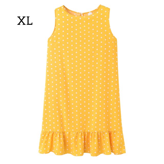 facefd Robe Femme à Pois Sans Manches Vêtements Ample Robe Débardeur à Volants Jaune TG