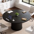 thumbnail image 4 of 47-Inch Round Conference Table, Wooden Meeting Table for 4-6 People with Sturdy Metal Base, Black, 4 of 8