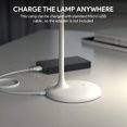 thumbnail image 2 of Lampe Sans Fil Gladle à DEL pour Bureau, Lampes de Table à Piles, Lampe de Lecture Rechargeable à Intensité Réglable avec Minuterie, Lampe Tactile à Col de Cygne Réglable pour Bureau, Port de Chargement Usb (Blanc), 2 of 8