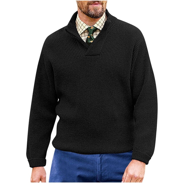 Rbaofujie Chandails à Col Rond pour Hommes Mode Col en V Chaud Extérieur Manches Longues Chandail Tricoté Haut Chandail Col en V Noir Chandails pour Garçons
