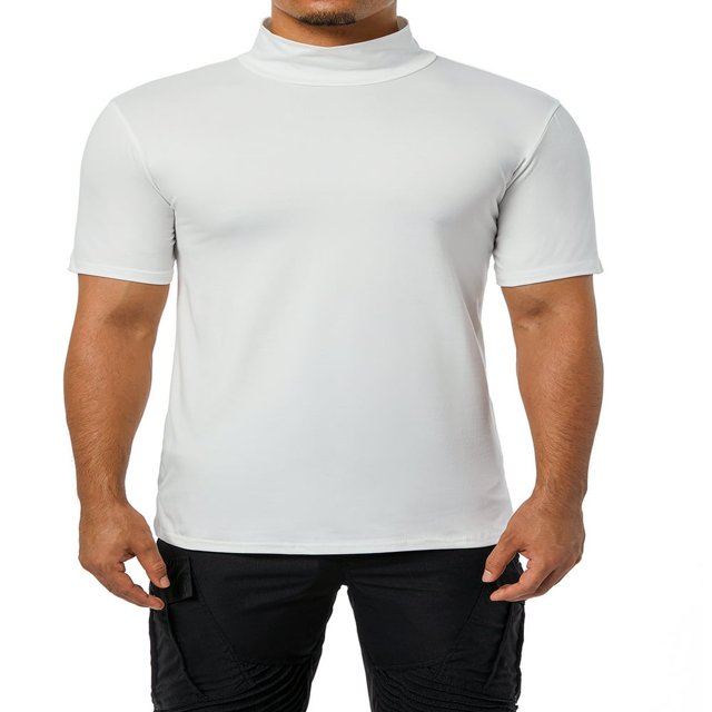 T-Shirt à Col Montant pour Homme à Manches Courtes, Chandail de Base, Tricot de Corps Extensible, Haut Léger
