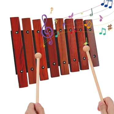 yeacher Birch and Pine Wooden Xylophone with 8 Keys and 2 Mallets, Perfect Beginner Musical Instrument for Kids, Ideal Birthday or Holiday Gift, 26x19x5cm