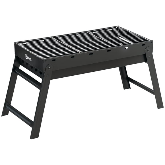 Outsunny Barbecue au Charbon Portable avec Bassin à Charbon Coulissant, Noir