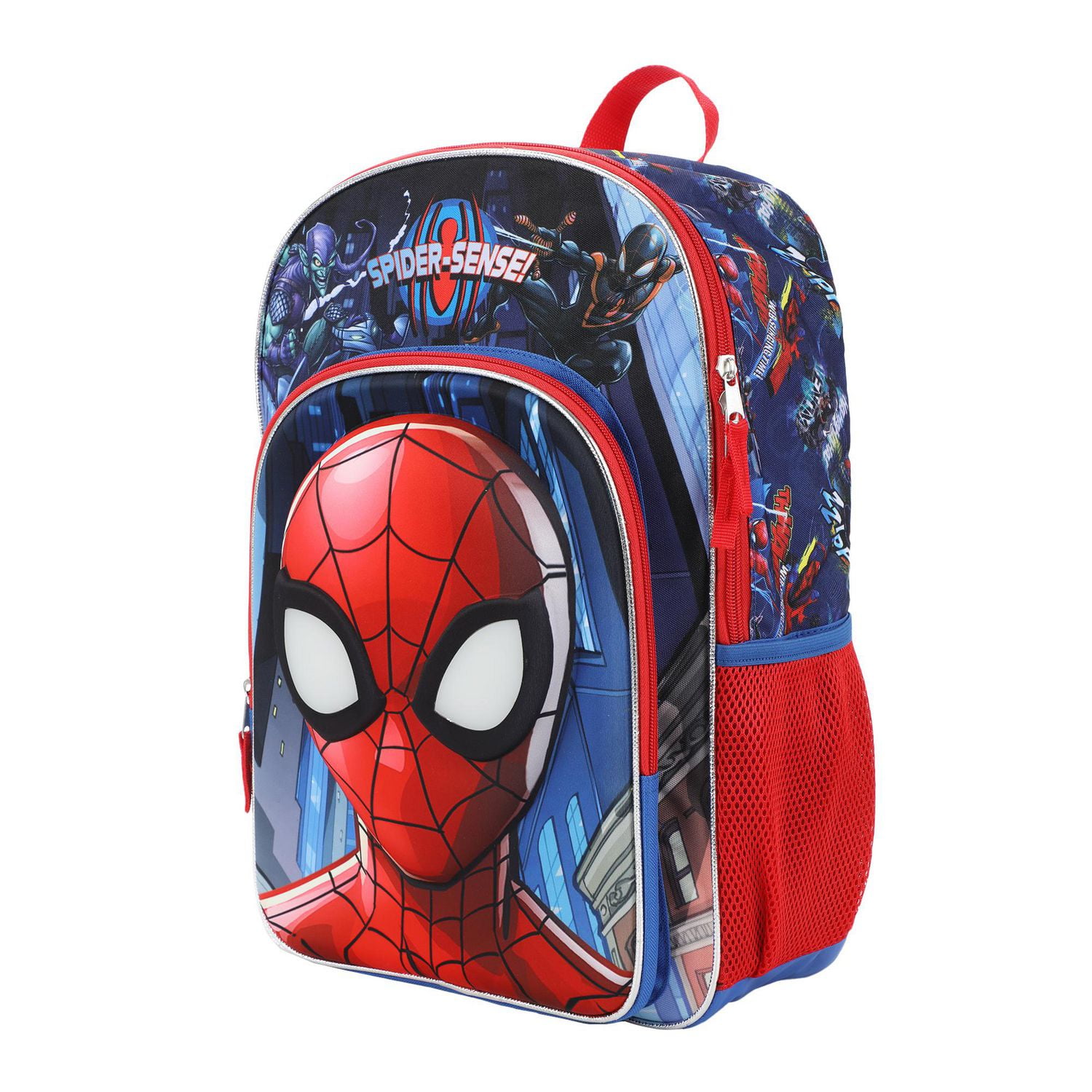 Marvel Spiderman Light-Up Eyes and 3D Molded Front Pocket 17” featuring Spider-Man, Miles Morales, Green Goblin, Venom