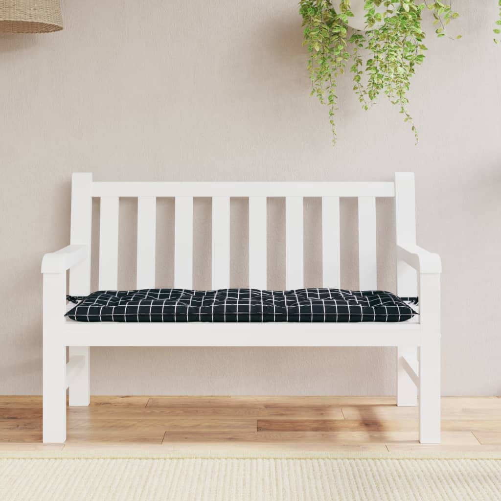 vidaXL Garden Bench Cushion Black Check Pattern 120x50x7 cm Fabric