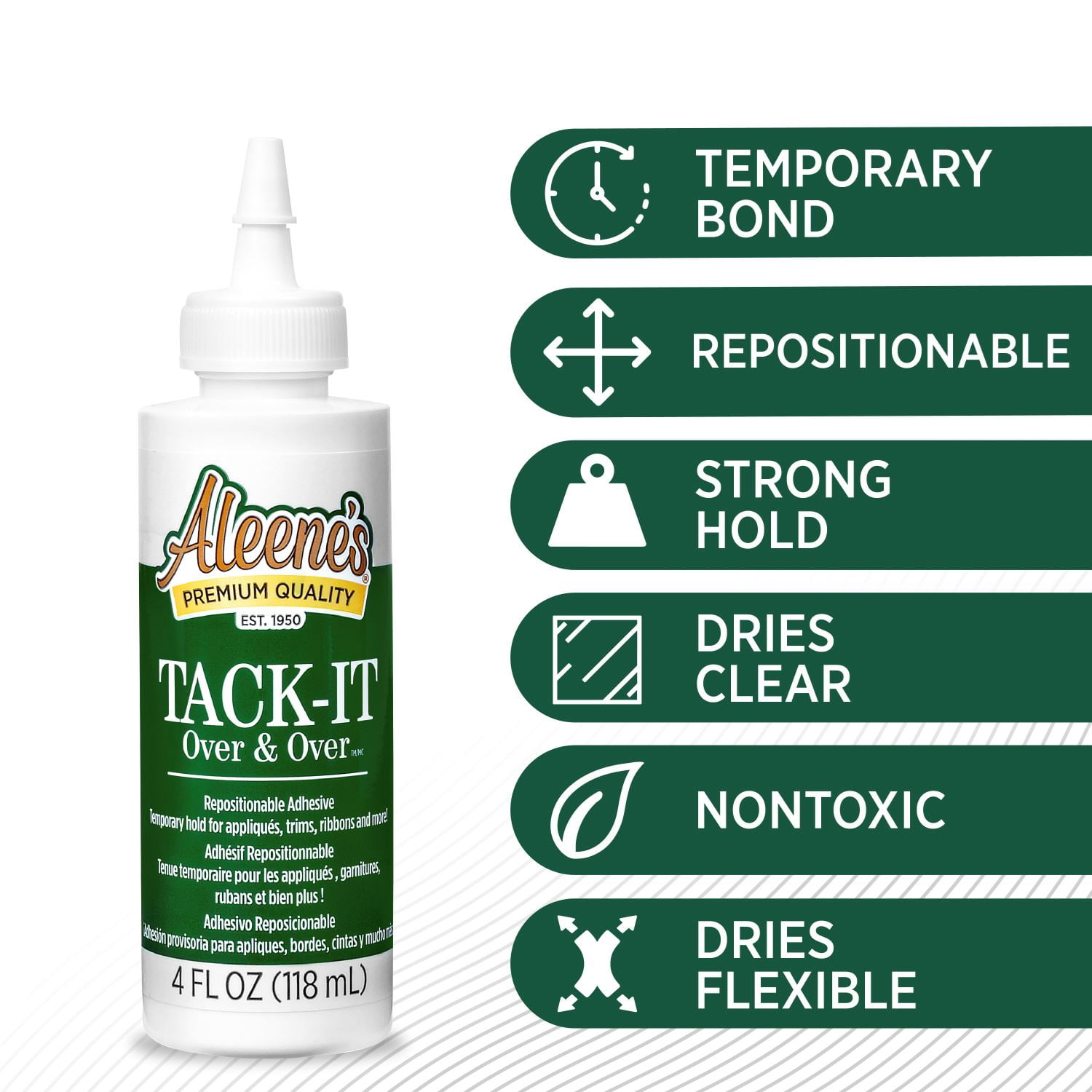 Adhésif repositionnable Aleene’s Tack-It Over & Over, 118 ml – Colle temporaire pour tissus, pochoirs, décorations et projets créatifs