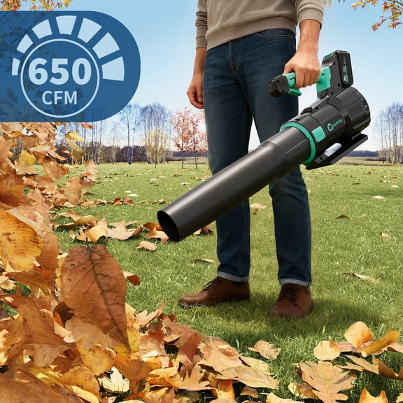 Souffleur de Feuilles Sans Fil 20V avec Batterie 4,0ah et Chargeur, Souffleur Électrique 350 CFM et 90 MPH avec Mode Turbo, Moteur Brossé 775 et Contrôle de Vitesse Continu pour Pelouse, Patio et Entrée, Noir-Bleu Lac