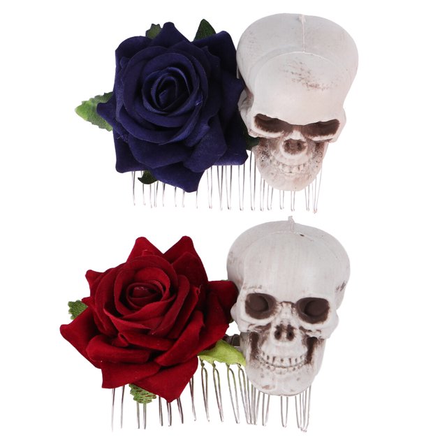 Shisuyan 2 Pcs Peignes à Cheveux Halloween Forme Squelette Rose Peignes à Épingle à Cheveux Couvre-Chef de Fête