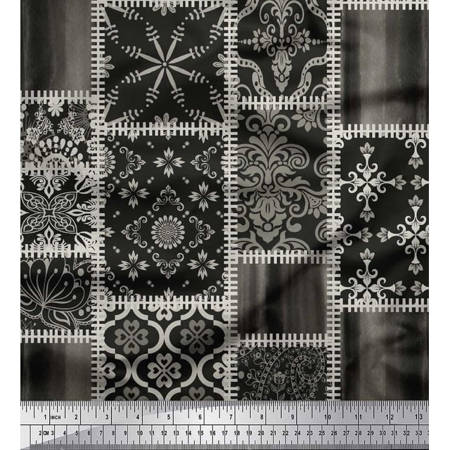 Soimoi Toile Voile de Coton Paisley, Mandala & Patchwork Quadrillé Tissu Imprimé 1 Yard 56 Inch Wide