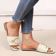 thumbnail image 3 of IUJSOY Womens Flat Sandals Summer Comfortable Square Open Toe Slip on Leather Slide Sandals, 3 of 7