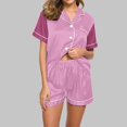 thumbnail image 1 of Liquidation & Promo, Blouse Décontractée pour Femmes, Manches Courtes, Col Rabattu, Pyjama de Mode, Ensemble Pantalon Court, Tenue de Maison Confortable, Vêtements de Nuit, Tissu Doux, Agrafe de Garde-Robe Intemporelle/100 % Polyester, Rose, 1 of 8