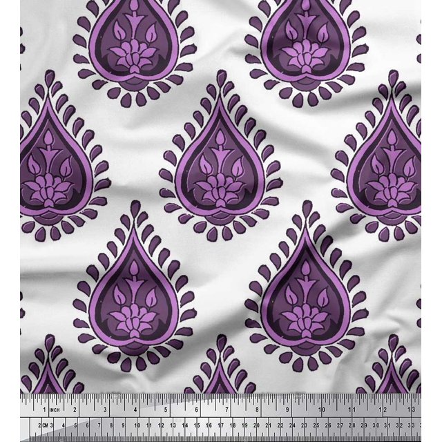 Soimoi Purple polyester Crepe Fabric Floral Block Printed Craft Fabric by the Yard 52 Inch Wide
