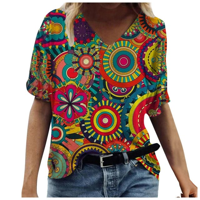AMERTEER Mode Femmes Été T-Shirt Imprimé Manches Courtes Col Rond Tee Décontracté Hauts T-Shirt pour Femmes