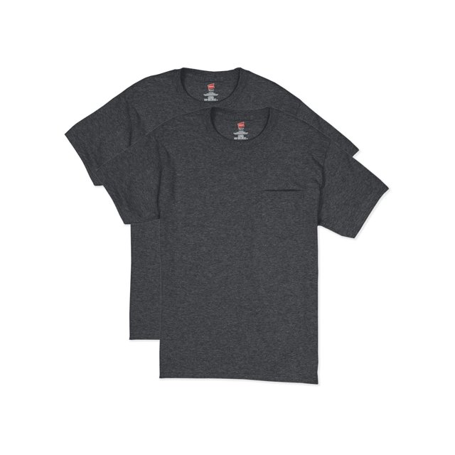 Hanes Mens Short Sleeve Pocket Tee Value 2-Pack, 2XL, Charcoal Heather