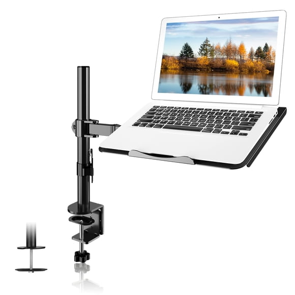 Suptek Single Notebook Desk Mount With Tray for 13-27 Inch Computer Screen, Fully Adjustable Arm for Laptop up to 17'', Weight up to 15.6 l