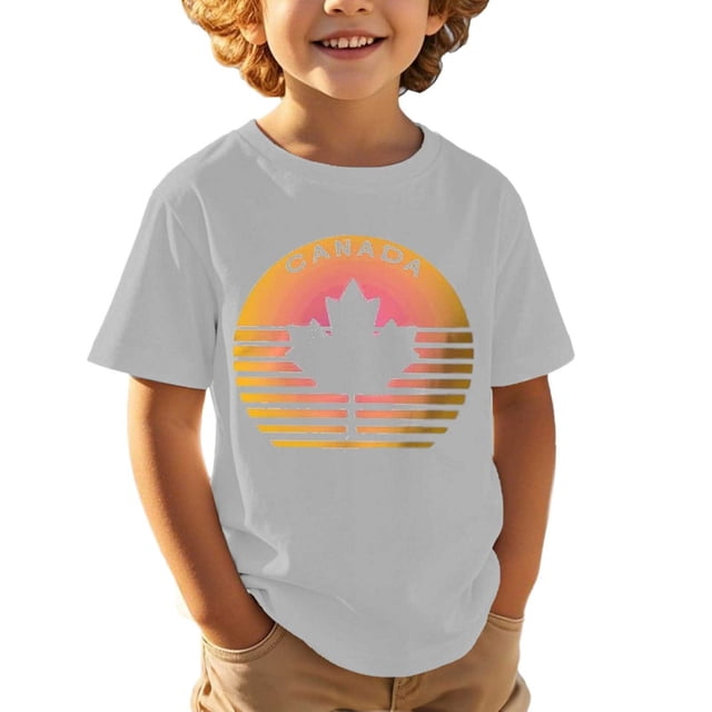 T-Shirt Fête du Canada Filles Drapeau du Canada Manches Courtes Tee Enfants Fête du Canada Imprimé Graphique Mode Enfants Fille Fête du Canada Col Rond T-Shirt Drapeau Canadien Imprimé