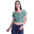 thumbnail image 2 of Moomaya Printed Viscose Crop Top Short Sleeve Zipper Tunic Womens Summer Tops, 2 of 4