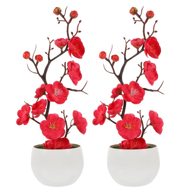 Grands Arbres Artificiels en Forme de Fleur de Prunier Rose 2 Pcs 11.8X3.3X3.3In