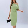 thumbnail image 1 of Gspmoly Robes d'Été pour Femmes, Robe d'Été Mode Décontractée pour Femmes à Manches Courtes, Épaules Dénudées, Longueur Genou, Robes d'Été pour Femmes Économies, 1 of 7