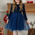 thumbnail image 2 of Floleo Girls Velvet Princess Dress Long Sleeve Ruffle Hem Party Gown A Line Party Dresses for Holiday Birthday Performance Formal Events(Light Blue,9-10 Years), 2 of 3