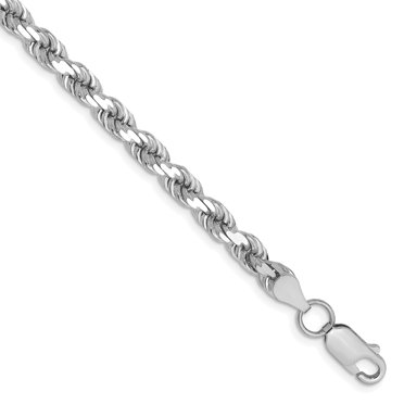 14K White Gold 5mm Diamond Cut Rope Chain Bracelet 7 IN
