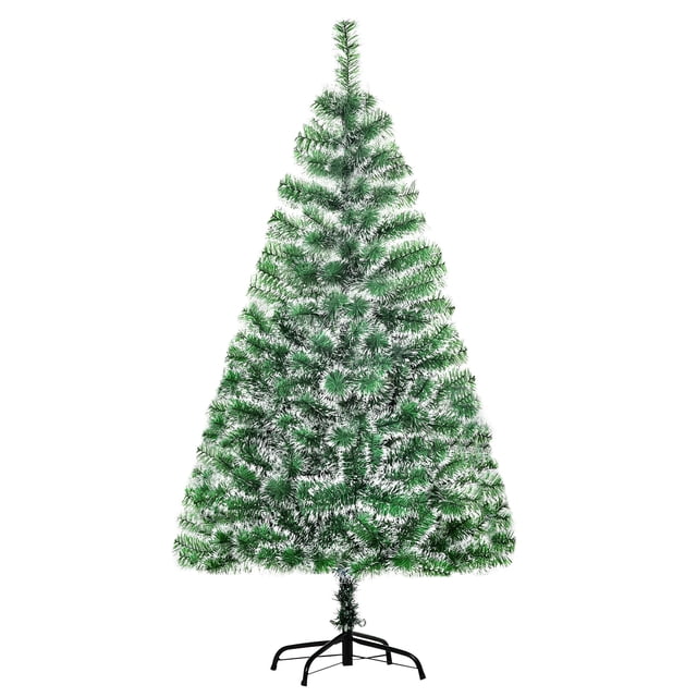 HOMCOM 5FT Indoor Christmas Tree Artificial Decor Xmas Gift w/ Metal Stand. A green artificial Christmas tree with realistic branches and a robust metal base, measuring 5 feet tall and 29.5 inches in diameter. Features 416 tips for a full appearance, quick assembly, and festive holiday decor.
