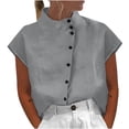thumbnail image 1 of Birdeem Chemise Décontractée d'Été pour Femme, Ample, à Boutons, en Coton et Lin, Col Montant, 1 of 6