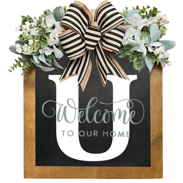 LCXmlly Wreath And Bow Personalized Front Door Wreath: Farmhouse Style Welcome Sign