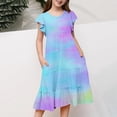thumbnail image 3 of LUOGENLI Dress Girls Summer Dresses Double Layer Flutter Sleeve Flowy A Line Dress Casual Gradient Midi Dresses Dress for Girls Work Trendy Blue 12-13 Years, 3 of 5