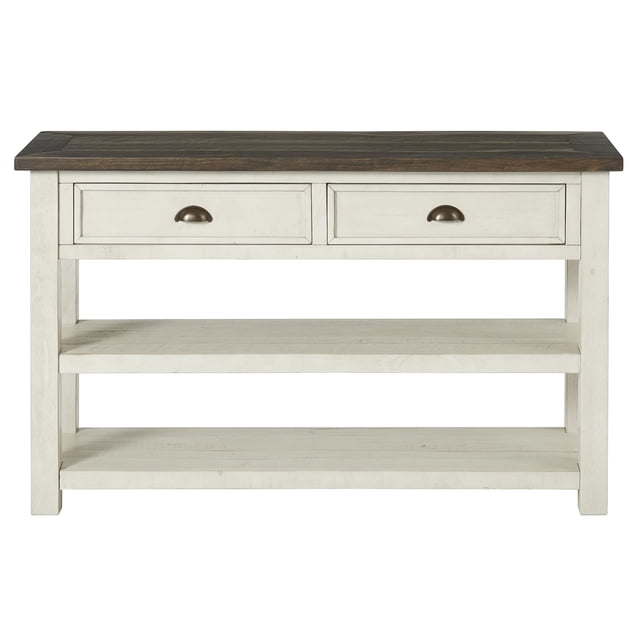 Martin Svensson Home Solid Wood Sofa Console Table, Cream White with Brown Top