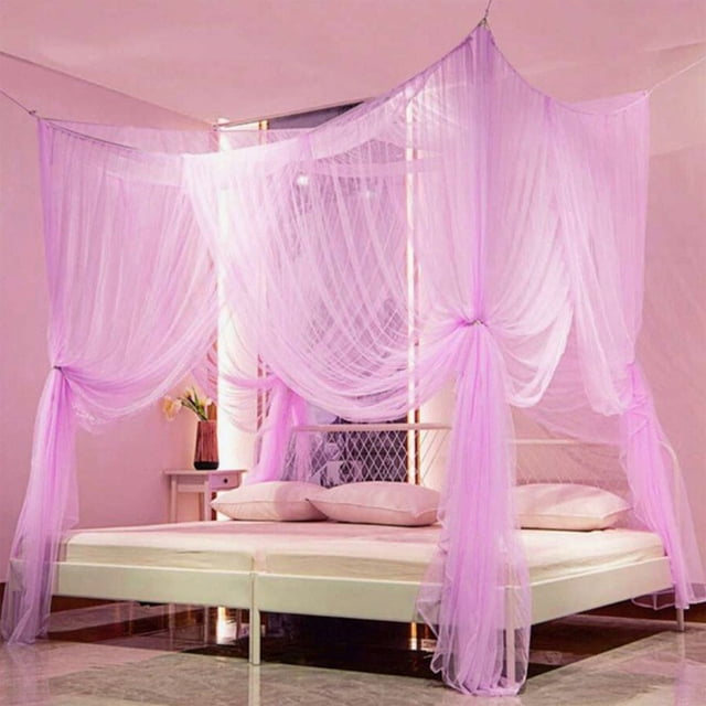 Mosquito Net for Bed - Four-Sided Mesh Curtain with Polyester Fabric, Indoor and Outdoor Protection, Breathable Bed Cover Design, Purple, JKODE