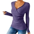 thumbnail image 2 of QATAINLAV Lightweight Sweater for Women Casual Deep V Neck Long Sleeve Tops Ribbed Knit Button Cross Wrap Pullover, Purple, XXL, 2 of 8