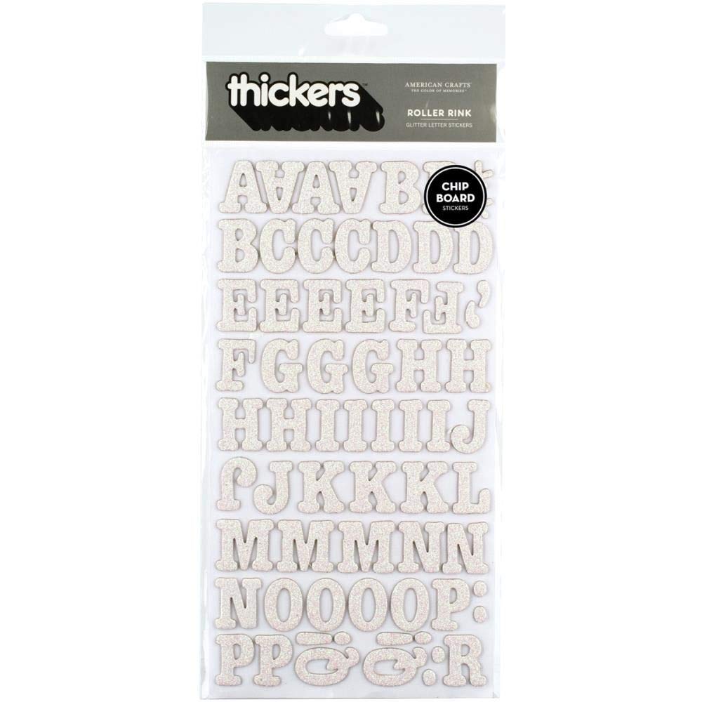 American Crafts 42864 Autocollants Lettres en Aggloméré Pailleté, Roller Rink Blanc