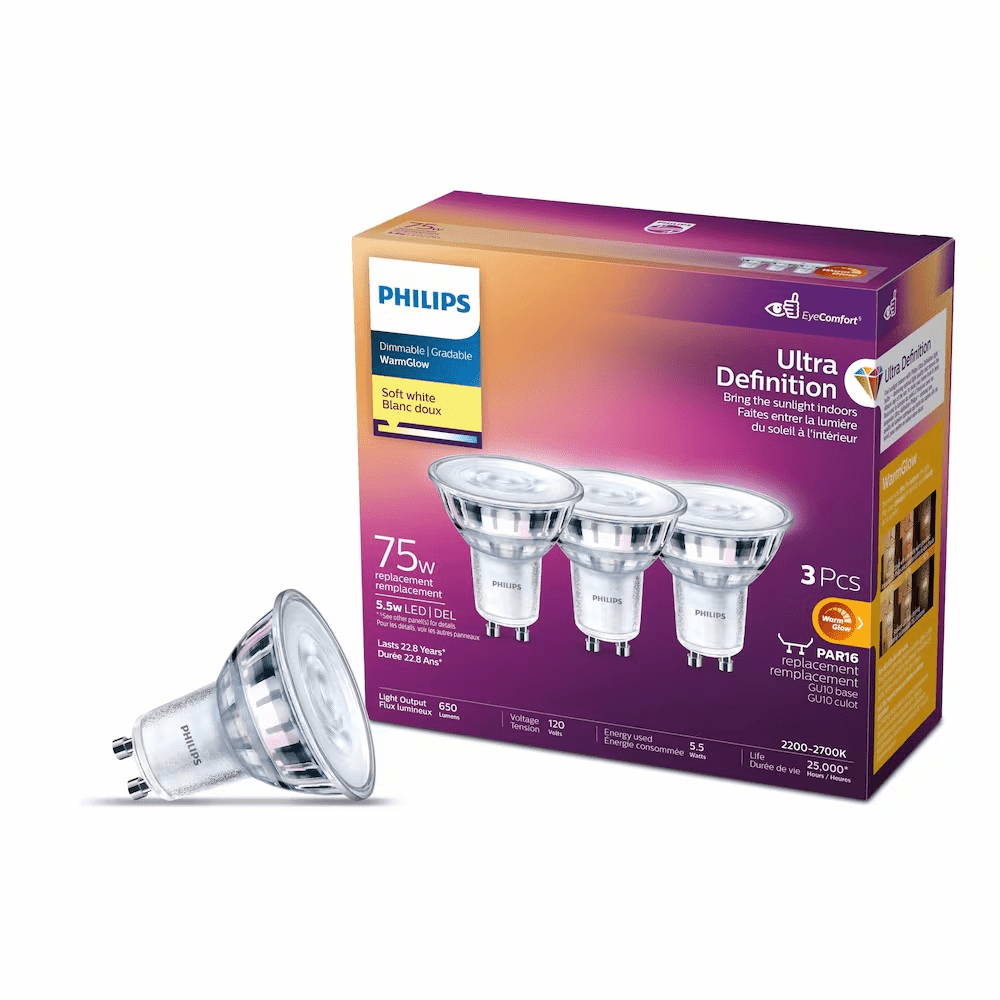 Philips Ultra Definition 75W LED GU10 Dimmable Soft White 3PK
