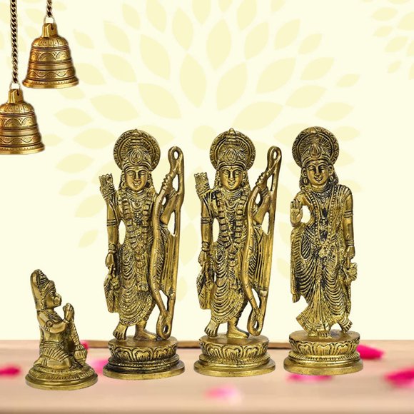 100% Pure Brass Ram Darbar Idol, Ram Sita Laxman Hanuman Statue, Gold - 6.8 Inch, For Home Décor & Pooja Room, Ram Pariwar Brass Idol For Ram Navami Gifting, Occasion Idol - Pack Of 1
