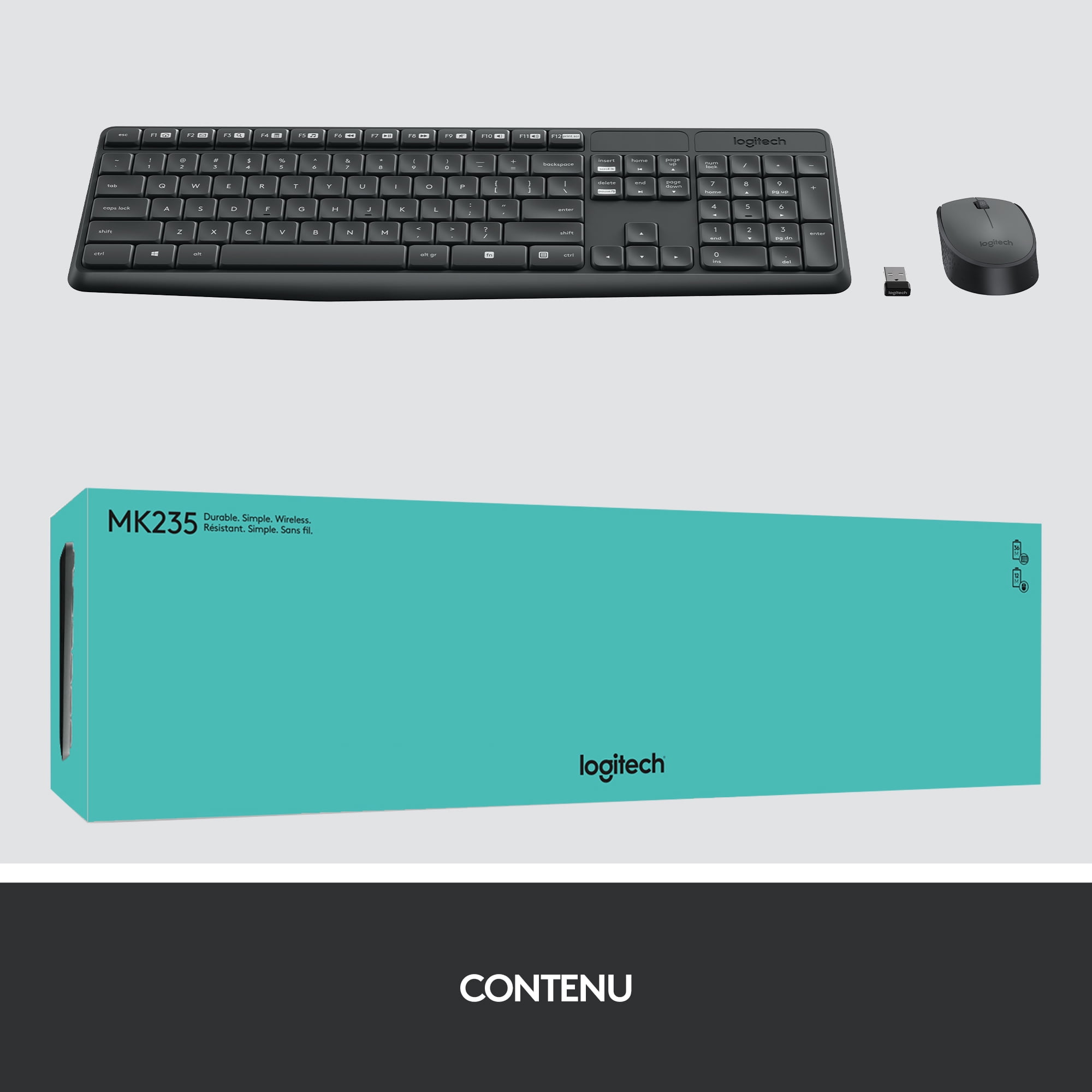 Logitech MK235 Clavier et souris sans fil gris - Français