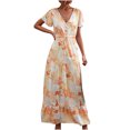 thumbnail image 2 of TIHLMK Robes pour Femmes Été Mode Femmes Décontracté Col en V Imprimé Manches Courtes à Lacets Robe à Boutons Jupe, 2 of 7