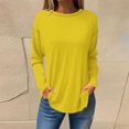 thumbnail image 2 of Timegard Plus Size Tops for Women Round Neck Long Sleeve Solid Color Comfy Tee Fall Casual Loose Tops, 2 of 3