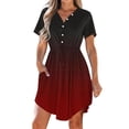 thumbnail image 2 of LOVZFMLL Robe d'Été Décontractée pour Femme à Manches Courtes, Col en V, Boutonnée, Robe de Plage pour Vacances et Voyages avec Poches, Rouge, G, 2 of 9